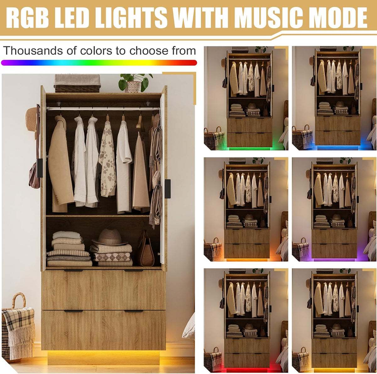 4‑Door Wardrobe with Pegboard & 2 Mirrors