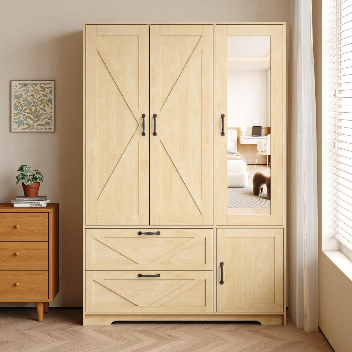 4‑Door LED Wardrobe with Mirror & 2 Drawers
