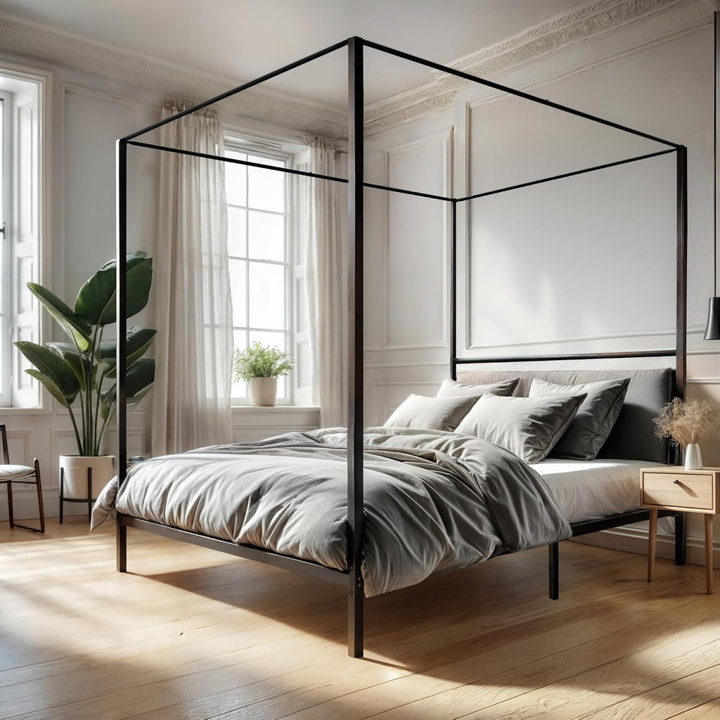 Queen Black 14" Metal Canopy Bed Frame