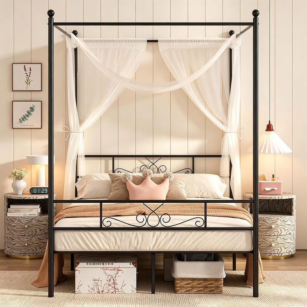 Full Black Metal Canopy Bed Frame