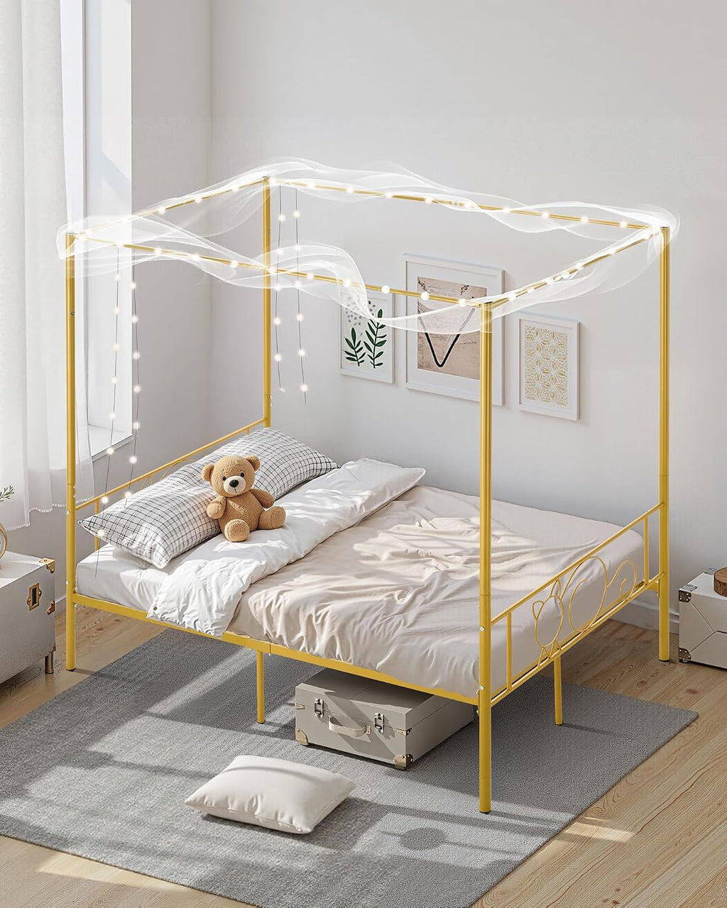Full Gold Metal Canopy Bed Frame