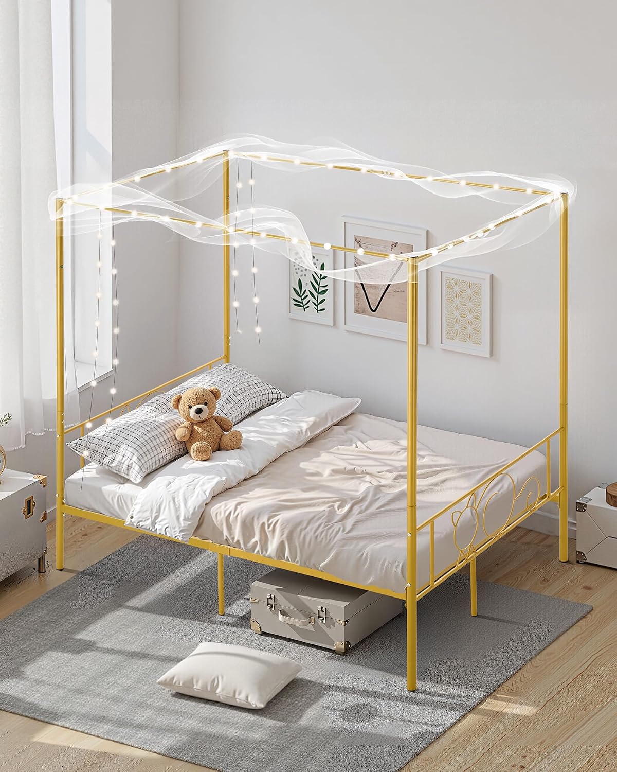 Full Gold Metal Canopy Bed Frame