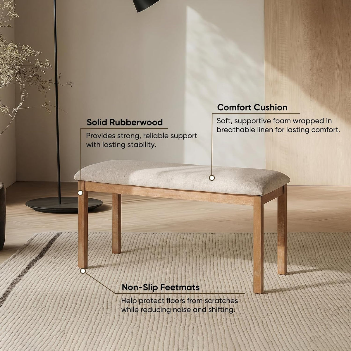 Farmhouse Wooden Upholstered Dining Bench