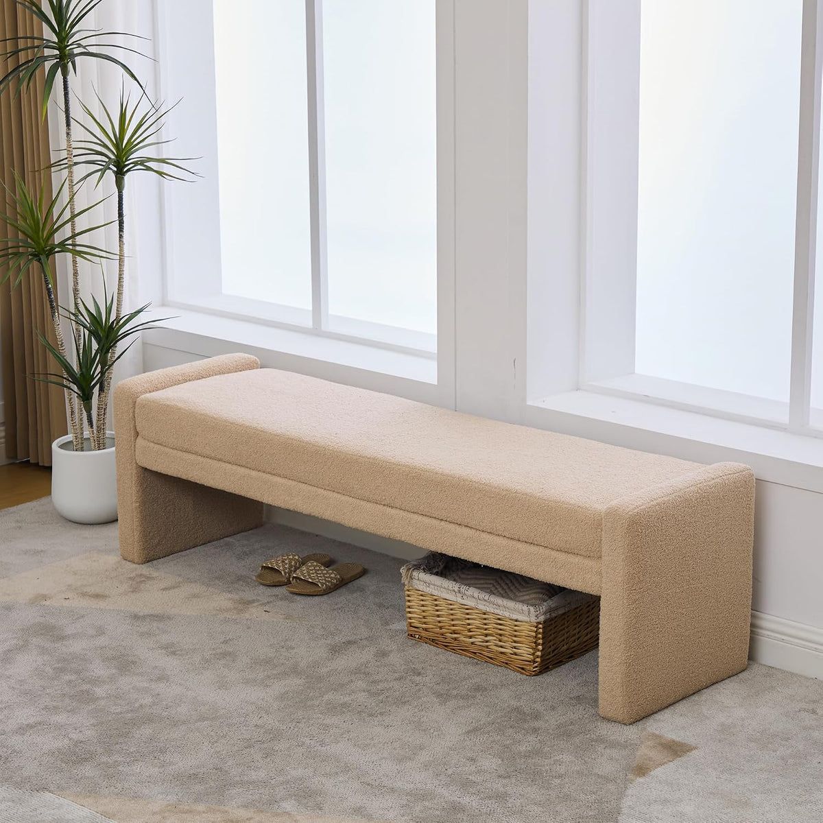 66.9" Wheat Modern Upholstered Entryway Bench