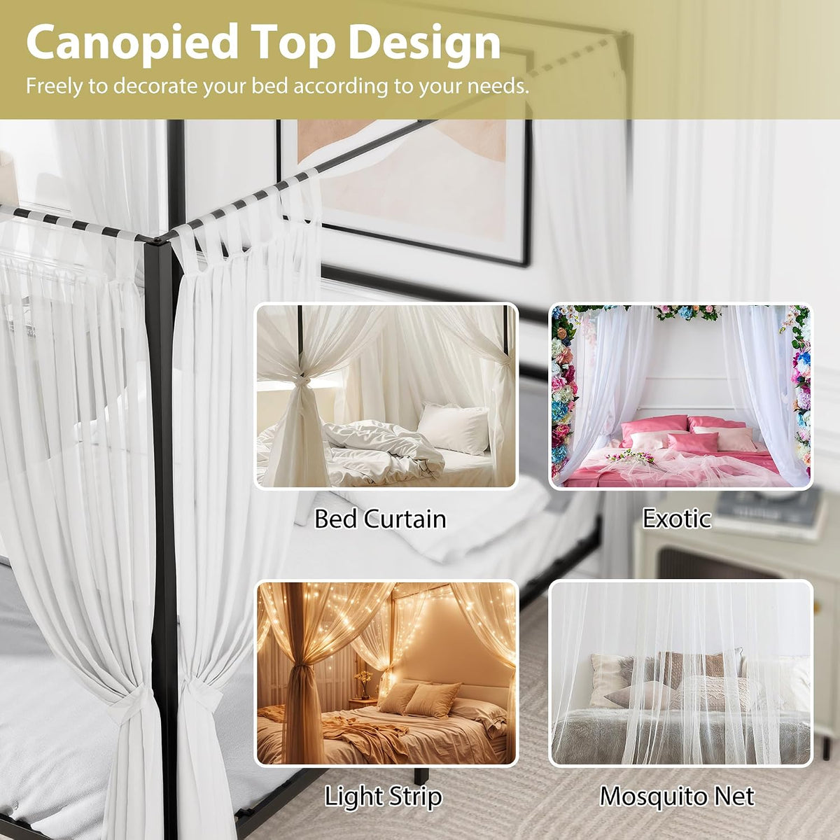 Queen Black 14" Metal Canopy Bed Frame