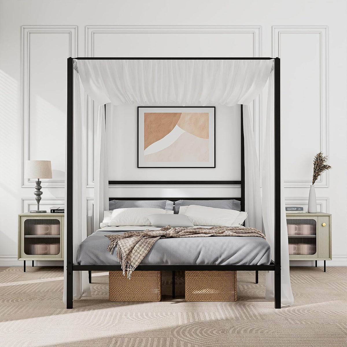 Queen Black 14" Metal Canopy Bed Frame