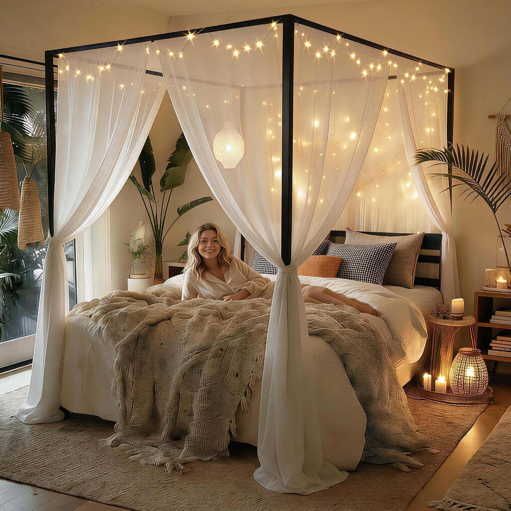 Metal Four Poster Canopy Bed Frame King Size