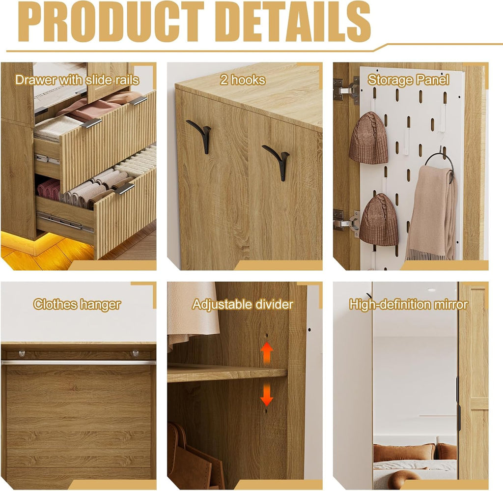 4‑Door Wardrobe with Pegboard & 2 Mirrors