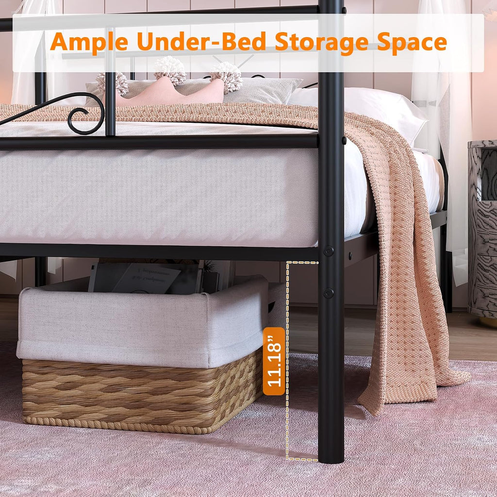 Full Black Metal Canopy Bed Frame