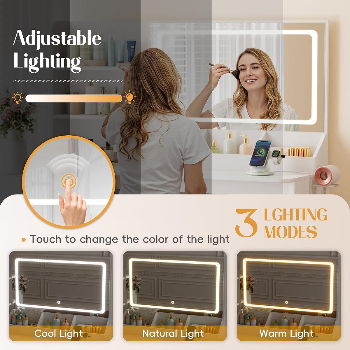 47.2" L‑Shaped Lighted Vanity Desk