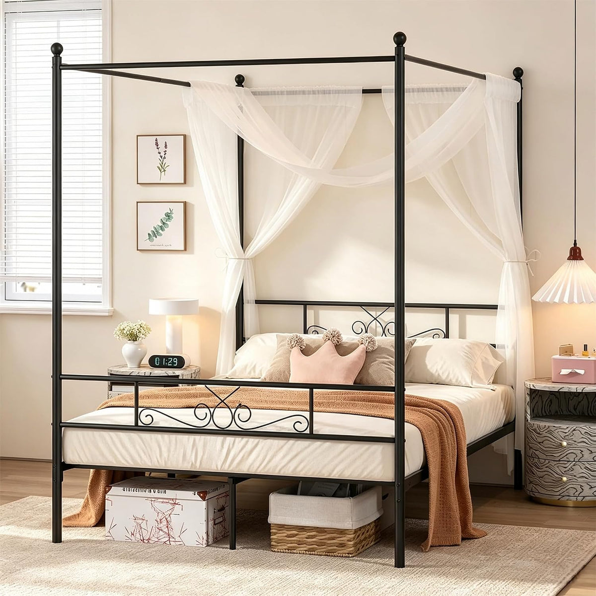 Full Black Metal Canopy Bed Frame