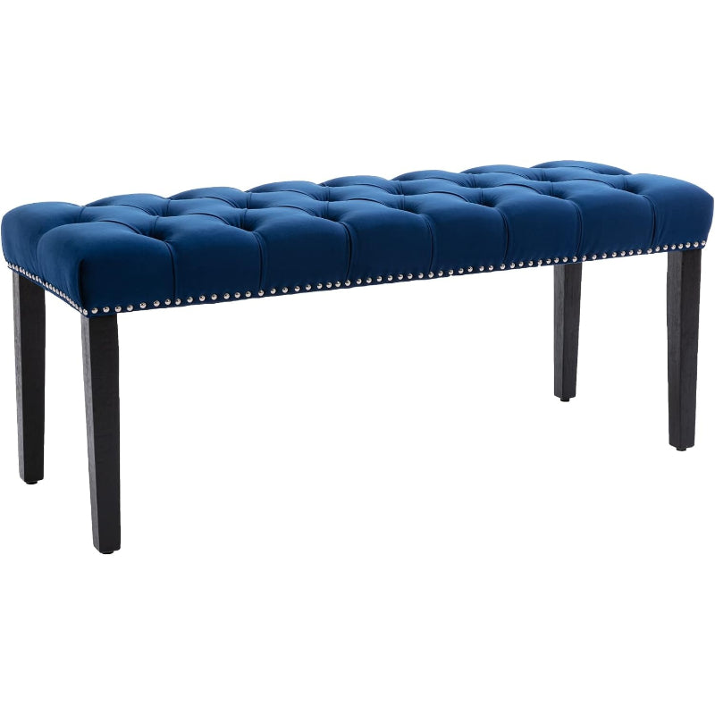 Velvet Tufted Ottoman Bench with Wood Legs
