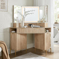 48" Corner Vanity Lighted Triple Mirror, Natural Oak
