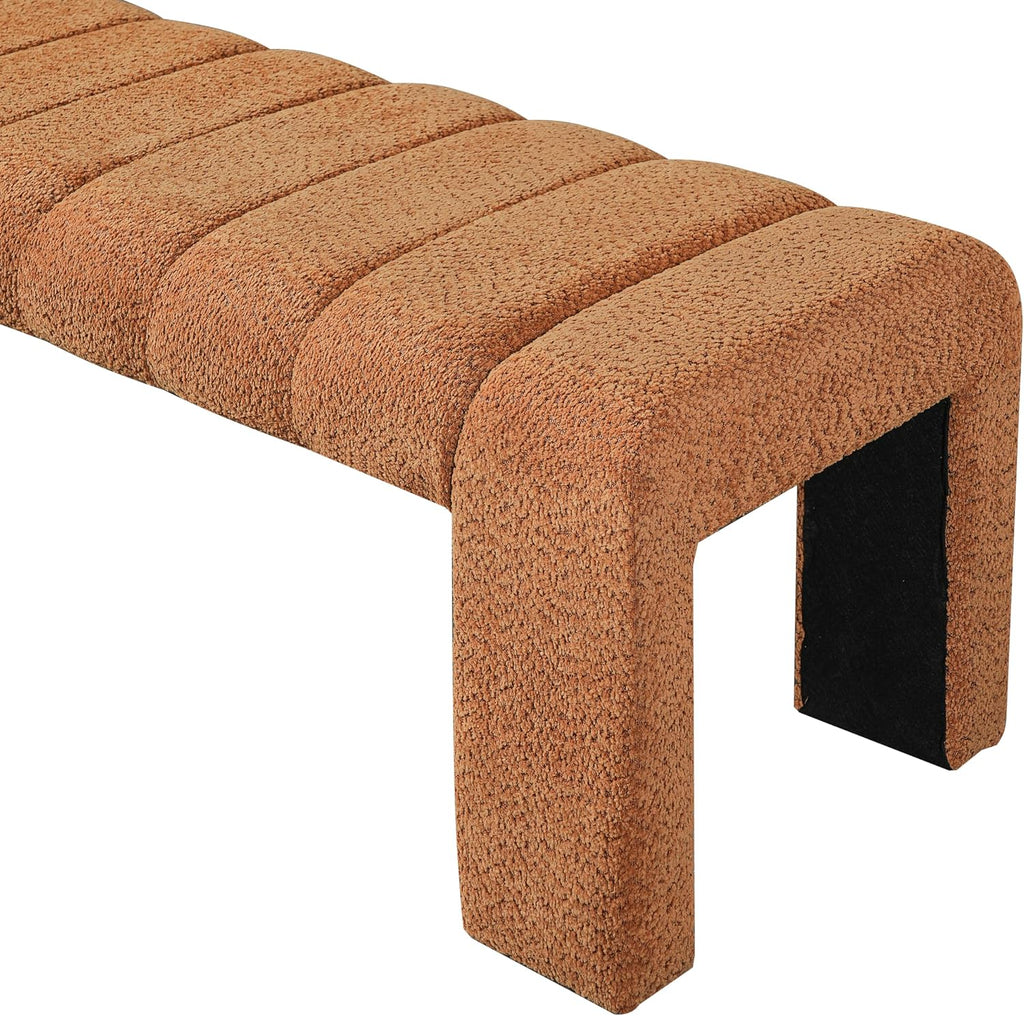 Orange Boucle Modern Entryway Bench