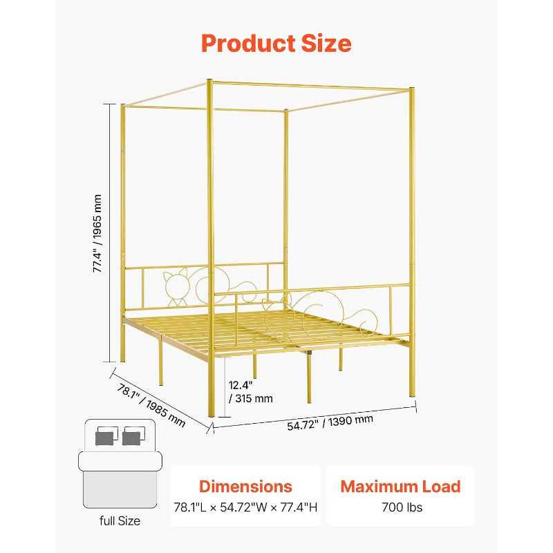 Full Gold Metal Canopy Bed Frame