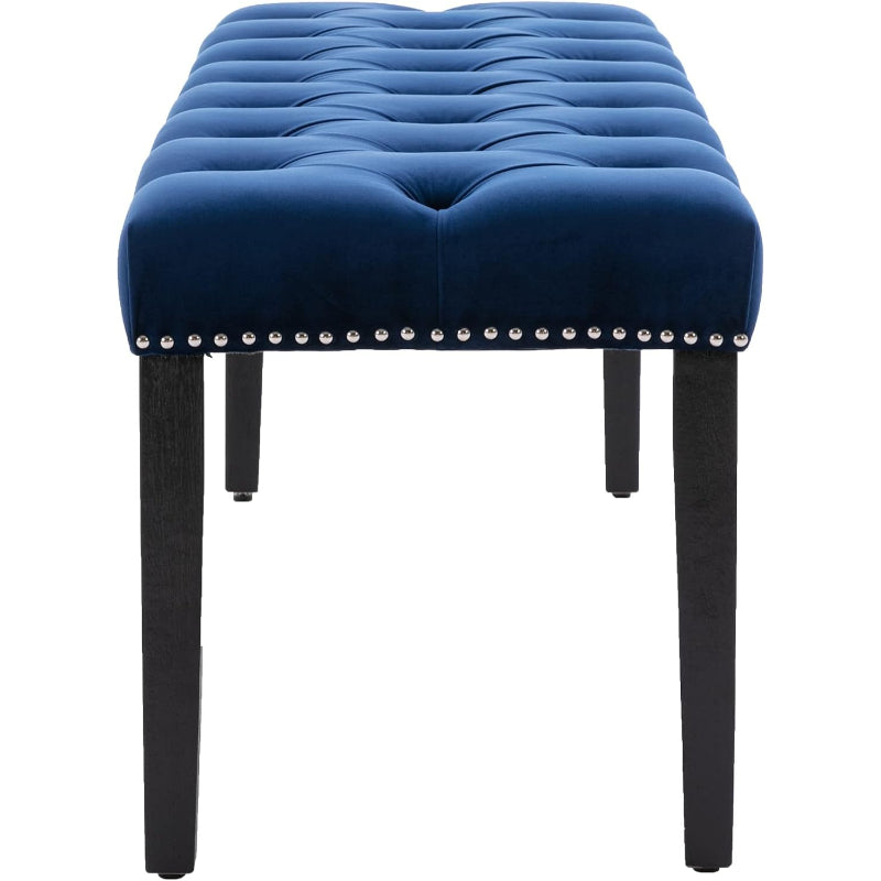 Velvet Tufted Ottoman Bench with Wood Legs